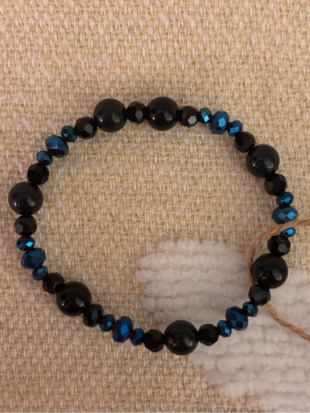 Black and Sparkly Blue Beaded Stretch Bracelet